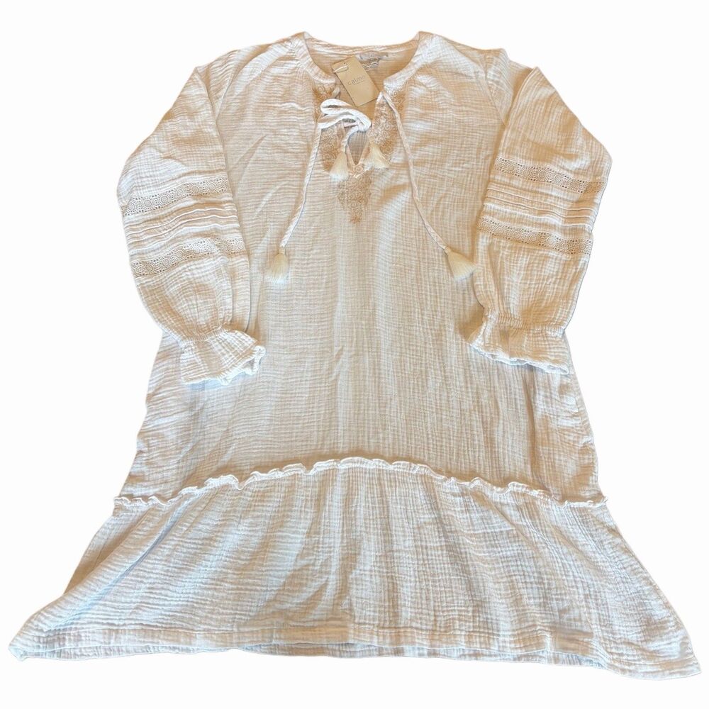 Johnny Was Calme Dress Sz Med 100% Cotton Embroidered Boho Gauze Tunic NWT